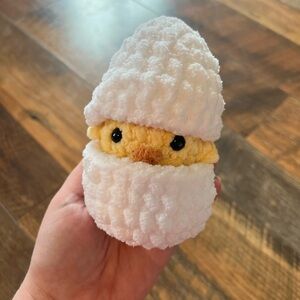 Hand Crafted White and Yellow Plush Chick in Egg